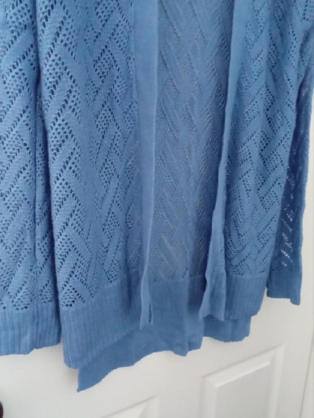 Cyrus Women's Sky Blue Open-Front Pointelle Knit Cardigan Medium - Picture 4 of 10